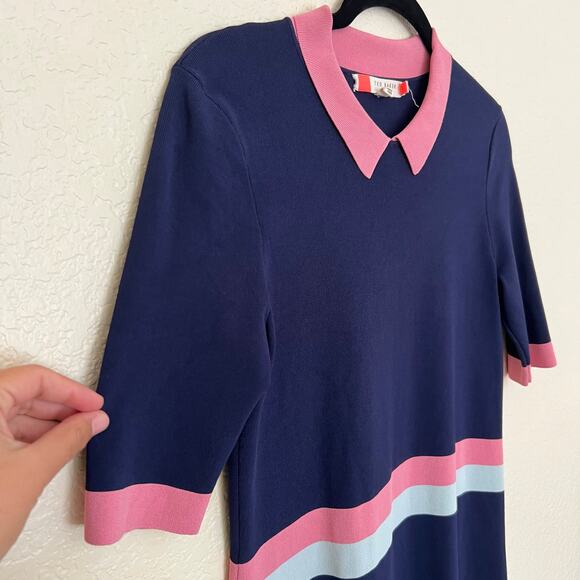 Ted Baker Colour by Numbers “Origami” Striped Knit Polo Dress Navy Pink Size 1 - Picture 6 of 12